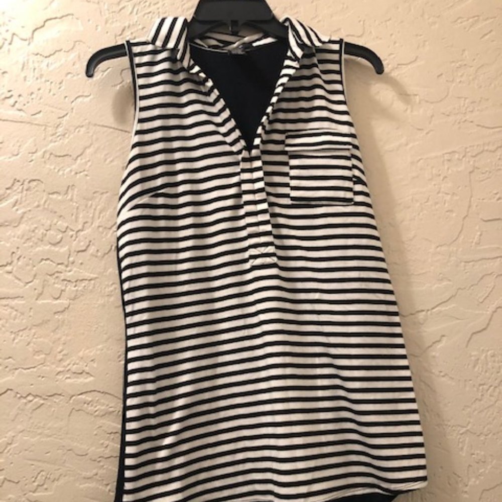 verve ami black and white striped dress